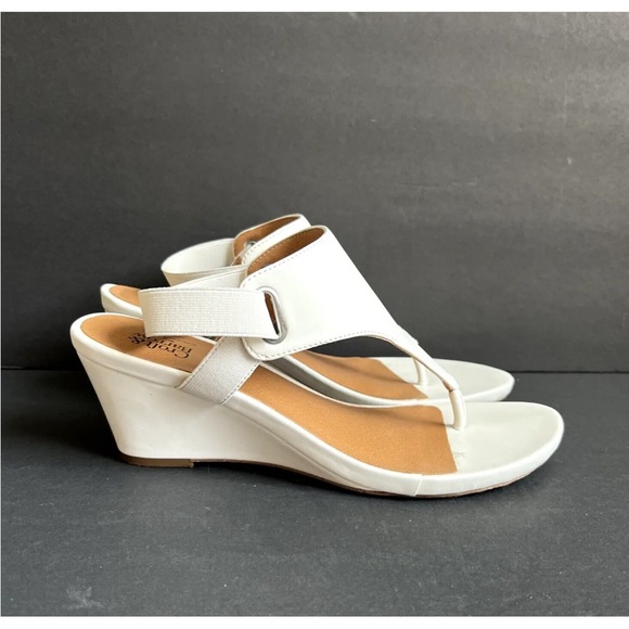 Croft & Barrow White thong Wedge Heel Slingback Sandal Shoe Women's Size 8 EUC - Picture 1 of 12